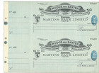 CHEQUE - UNUSED - CH140 - 1951 - MARTINS BANK, EXETER - PAIR  +c