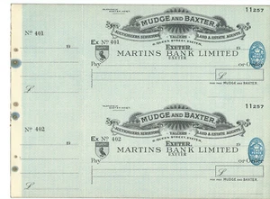 ASSEGNO - MAI USATO - CH140 - 1951 - MARTINS BANK, EXETER - COPPIA +c'foil - Foto 1 di 1