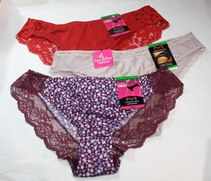 NUEVO CON ETIQUETAS Set/3 MAIDENFORM confort devoción ENCAJE TANGA ROJO TOPO FLORAL vino L/7 - Imagen 1 de 6