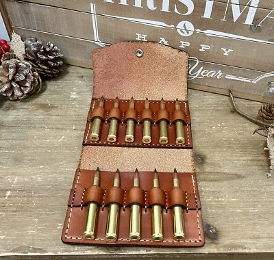 Leather Shooting Rifle Ammo Belt Pouch Hunting Cartridge Wallet 11 Rounds - Image 1 of 4