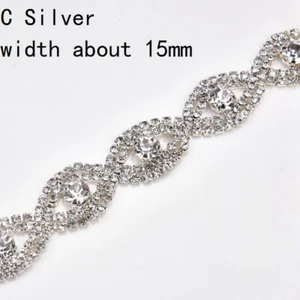 90cm Crystal Diamante Rhinestone Floral Chain Trimming Wedding Bridal Applique - Picture 1 of 19