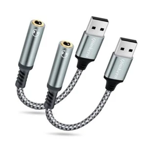 (2-Pack) USB to 3.5mm Jack Audio Adapter, QimKero External Sound Card USB-A, - Picture 1 of 8