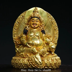 8.2" Tibet Bronze Gilt Painting Yellow Jambhala Wealth God Buddha Mouse Statue - Bild 1 von 9