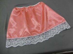 CORAL PINK shiny SATIN white lace waist HALF SLIP petticoat 4 lengths 6 sizes