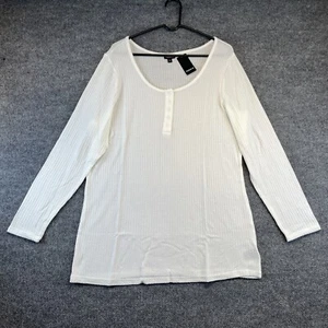 Torrid Shirt Women 3X White Waffle Snap Henley Long Sleeve Tee Pullover Scoop - Picture 1 of 9