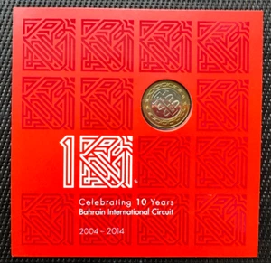 BAHRAIN GRAND PRIX 10TH ANNIVERSARY 2004-2014 BI-METALLIC 100 FILLS COIN IN CARD - Picture 1 of 6