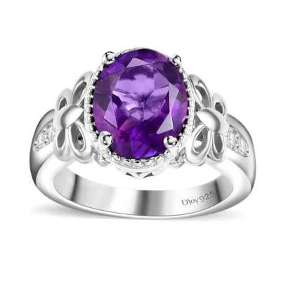 Premium 2.60ctw Moroccan Amethyst & Moissanite Ring Rhodium Plated Size 9 - Image 1 of 4