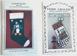 Lot of 2 Christmas Stocking Applique Patterns: Stocking Delight / Teddy Aboard - Picture 1 of 2
