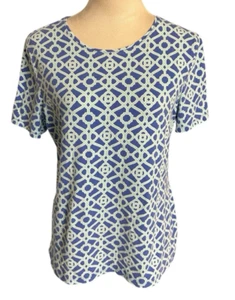 The Talbots T-Shirt Donna Viola Teal Geo Cotone Elasticizzato Petite LP - Foto 1 di 8