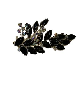 Vintage Strass Brosche Anstecknadel Mid Century MCM Nachlass Pfau blau AB Navettes - Bild 1 von 11