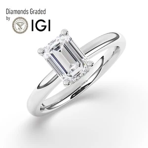Emerald Solitaire Hidden Halo 18K White Gold Engagement Ring,2 ct, Lab-grown IGI - Picture 1 of 24