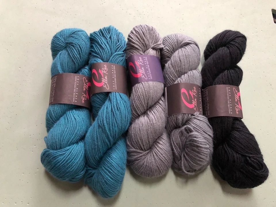 Acogedor hilo de alpaca Ella Rae, 5 madejas de gris, negro y turquesa Foto 1 de 1