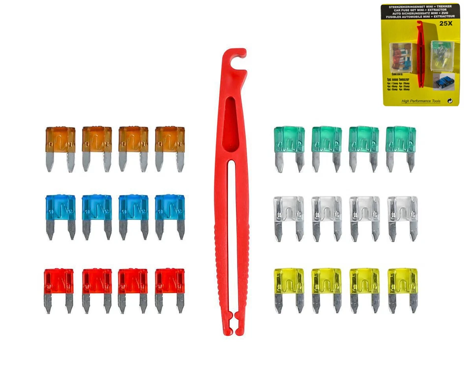 Autosicherungen 25-tlg Set Mini KFZ-Sicherungen 11mm Flachsicherungen Auszieher - Bild 1 von 3