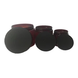 4 oz, 16 OZ AMBER PET CONTAINER STRAIGHT SIDED JARS W/ BLACK SMOOTH LINED CAPS - Picture 1 of 4