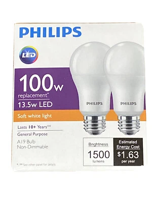 Philips LED 100W Replacement 13.5w Soft White Light Bulb 2 Pack A19 1500 Lumens - Image 1 of 4