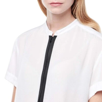 G-STAR NUNA Woven Shirt 1/2 ZIP Contrast Trim Short Sleeve Pique Tee Top Band L - Image 1 of 4
