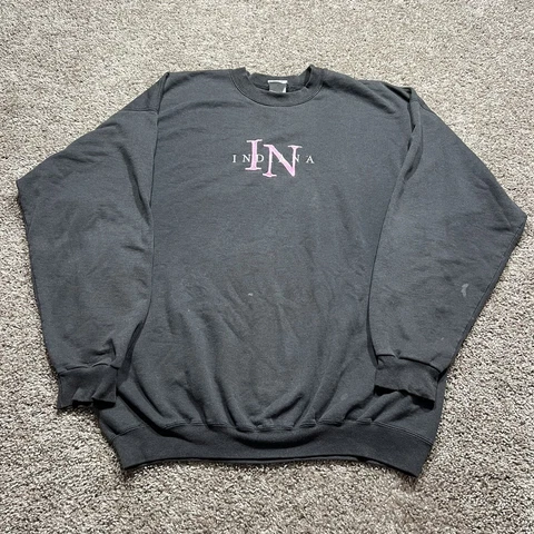 VTG University Indiana Hoosiers Sweatshirt IU Pullover Crew Neck Black Pink 90s Cover