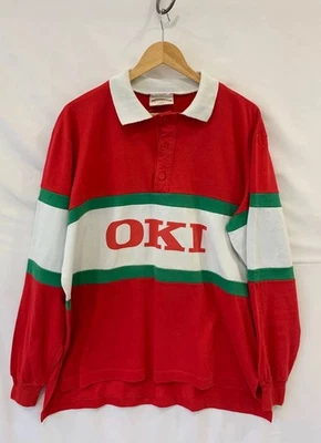 Camisa de Rugby Computadoras OKI JVM Molinos Nuez moscada Años 90 De Colección EE. UU. Roja Blanca Verde XL #109 Foto 1 de 4