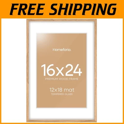 Marco de madera claro 16x24 - Mat 12x18 - Vidrio templado Foto 1 de 4