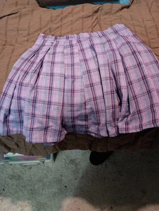 Hot Topic Purple Pink Plaid Hearts Skirt Sm. School Girl Punk Mini Short Pleated - Picture 1 of 4
