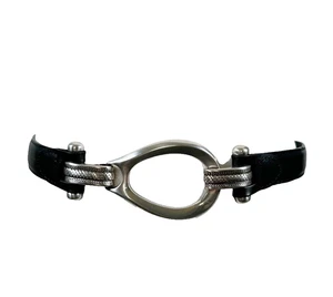 Black Leather Southwest Statement Belt Boho Summer Adjustable Silver Size S/M - Picture 1 of 7