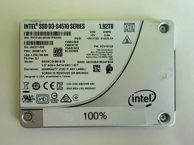 Intel D3-S4510 1.92TB Series SATA 6Gb/s 2.5" Internal SSD SSDSC2KB019T8 H 100% - Image 1 of 3