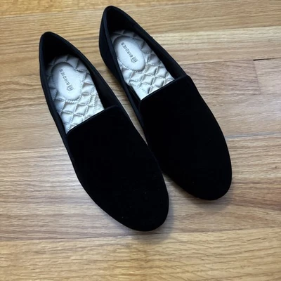Mocasines sin cordones Birdies The Starling planos de terciopelo negro para mujer talla 9 Foto 1 de 4