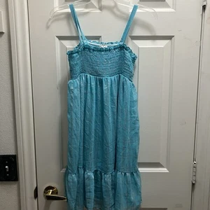 Girl's Size Large Disney D Signed Aqua Blue Multi Colored Summer Sun Dress - Picture 1 of 4