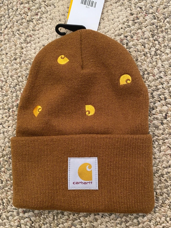 Carhartt Knit Beanie Embroidered AOP Logo Carhartt Brown AH6304 106304-BRN OS