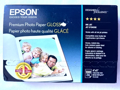 Epson Premium Photo Paper Glossy 100 Sheets 4x6 S041727 New - Image 1 of 2