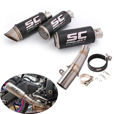 Tubo de escape medio 61 mm silenciador escape carbono deslizable para Yamaha YZF R6 2006-2025 Foto 1 de 4