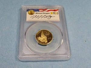 1996 W PCGS PR69DCAM U. S. MINT FLAG BEARER $5 GOLD COIN MICHAEL REAGAN SIGNED - Picture 1 of 7