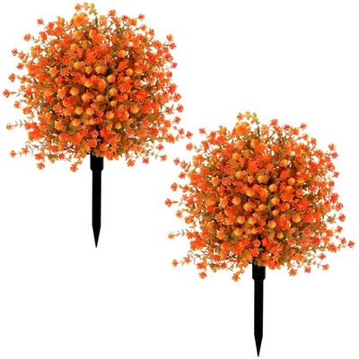 Paquete de 2 árboles de bola topiarios de boj artificiales de otoño con pico de tierra, 23 resolución UV... Foto 1 de 4