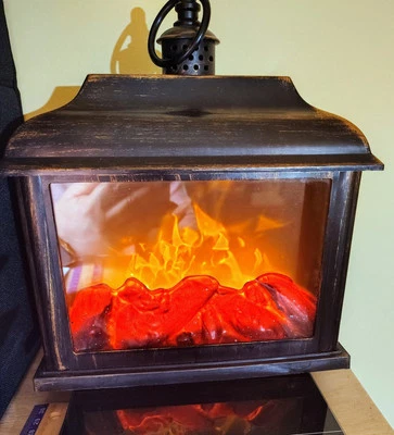 Mini Fireplace Lantern LED Simulation Flame Decorative Flameless Black - Image 1 of 4