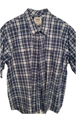 Lee Shirt mens size 2XL Blue Plaid Short Sleeve Cotton (Shi1139D) 2 Flap Pockets - Image 1 of 4