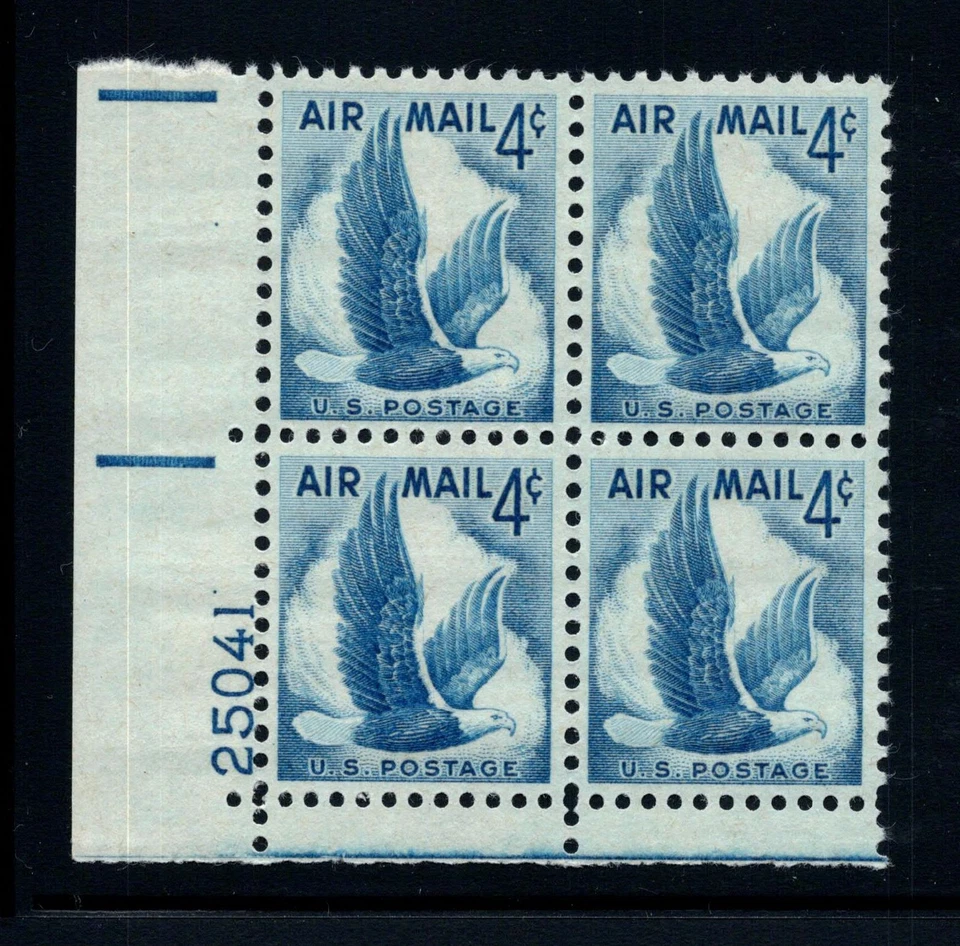 1954 Airmail eagle Sc C48 MNH 4c plate block with rare number per Durland $7 (D - Image 1 of 1