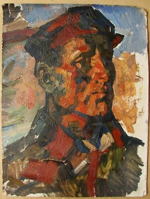 Ukrainian Soviet USSR oil Painting cubism fauvism male portrait revolutionary - Image 1 of 4