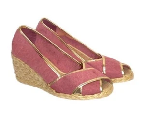 Lauren Ralph Lauren Cecilia espadrilles wedge pink linen gold  Trim Size 9 - Picture 1 of 13