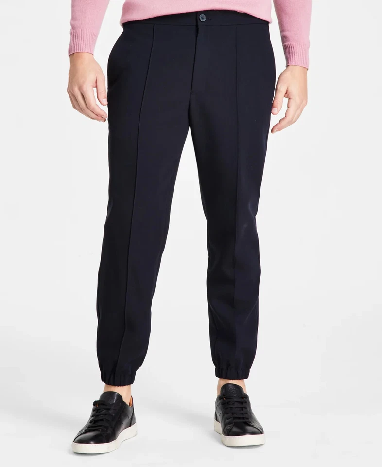 Pantalones de chándal plisados de calce regular negros profundos ALFANI para hombre NUEVO pequeños Foto 1 de 1