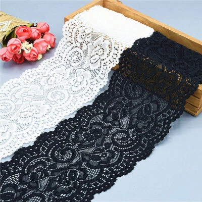 2 Yards 10CM Wide Elastic Stretch Lace Trim Ribbon Fabric Crafts Sewing DIY - Image 1 of 4