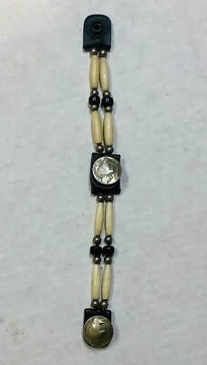 Vintage Buffalo Head Nickel / Beaded Snap On Western Biker Theme Bracelet - Image 1 of 4