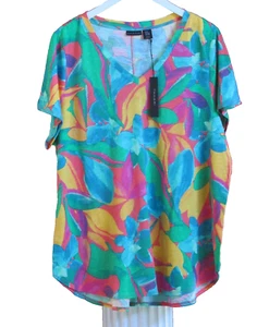 TAHARI 100% Cotton V-Neck Short Sleeve Hi-Low Hem Top Shirt Multi Size 1X NWT - Picture 1 of 2