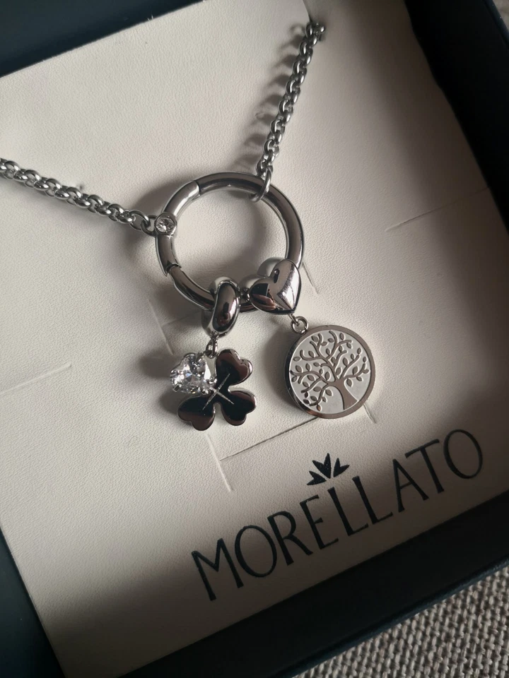 Collana Morellato Drops, mai indossata, acciaio e cristalli, con due Charm - Immagine 1 di 4
