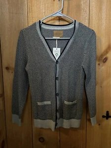 Hope & Henry Cardigan Organic Cotton Chevron Black White - Boys L - Picture 1 of 3