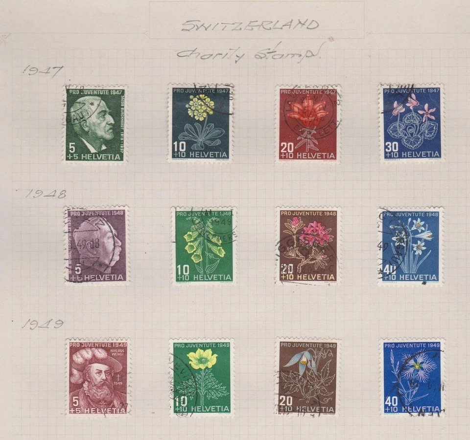 SWITZERLAND  Scott B166-9/B190 1947/9 semi-postals used - Image 1 of 1