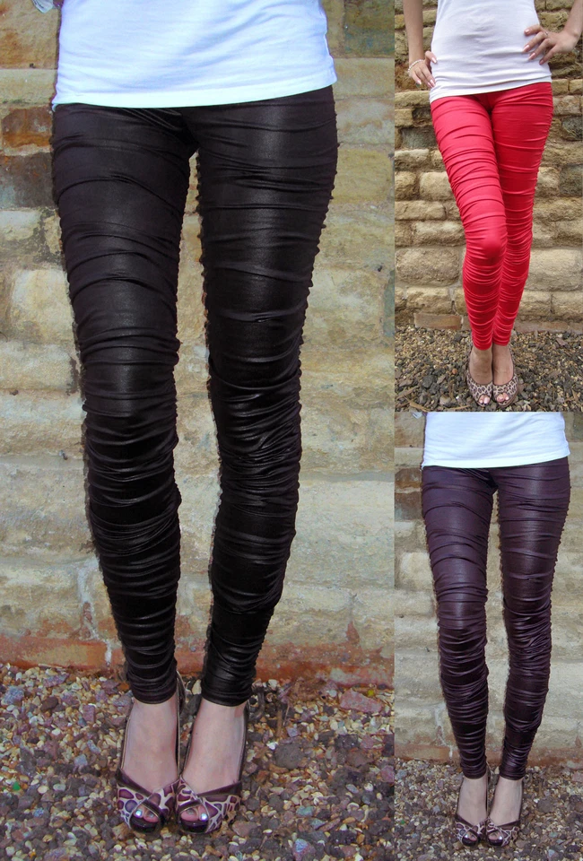 Rats Ruched Wet Look Viscose Stretch Black Leggings UK Size 20 22 24 Plus XL L - Image 1 of 1