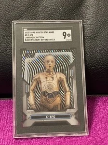 2023 TOPPS STAR WARS HIGH TEK C-3PO #5 BLACK STARDUST DIFFRACTORS SSP# 3/5 SGC 9 - Picture 1 of 5