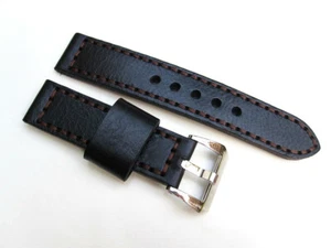 22MM Handmade Italian Calf Black Strap Handed Brown Sewn PRE-V For Panerai Watch - Picture 1 of 6