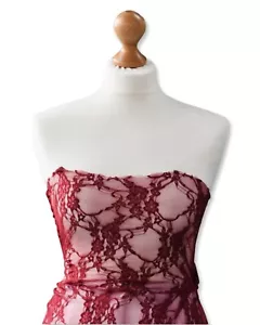 Tessuto in pizzo floreale stretch vino rosso a 4 vie - materiale di qualità premium per abiti - Foto 1 di 1