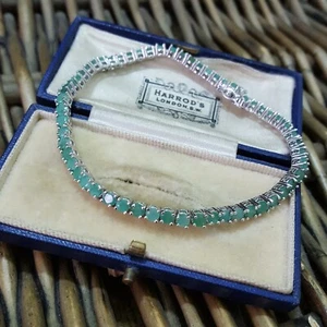 925 Sterling Silver Bracelet, Natural Black Emerald Tennis Bracelet, 9.14ct - Picture 1 of 8